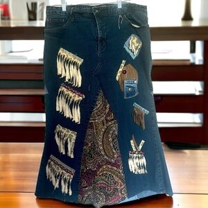 Handmade Boho Patchwork Denim Skirt